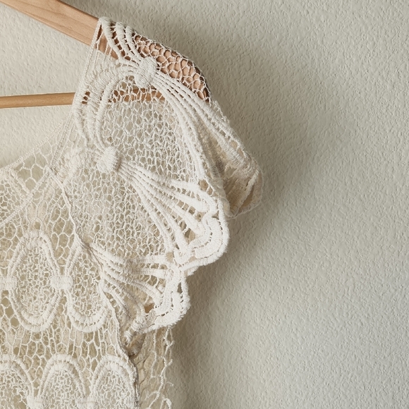 Vivid Collection Elegant Lace Crochet Short Sleeve Blouse in Cream Sz M Cottage - Picture 3 of 15